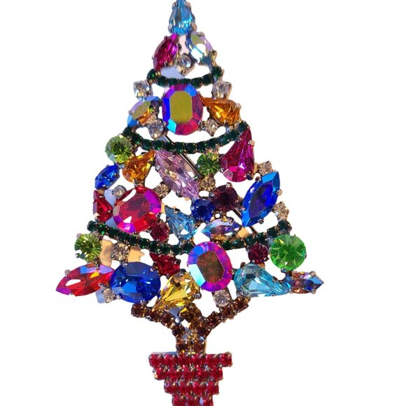 Nicky Butler Vintage England Christmas Tree Brooch Pin Crystal Rhinestone Rare - Picture 1 of 15